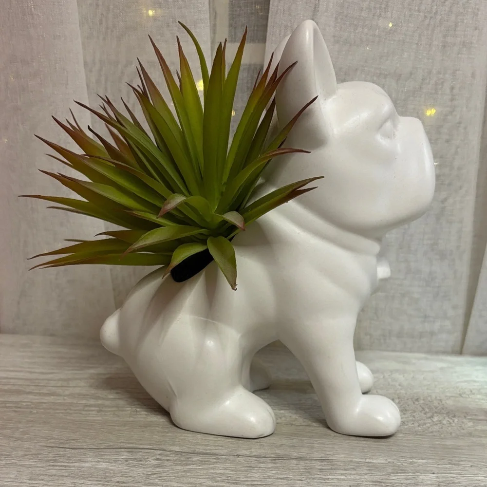 White French Bulldog Planter and Dog Photo Frame